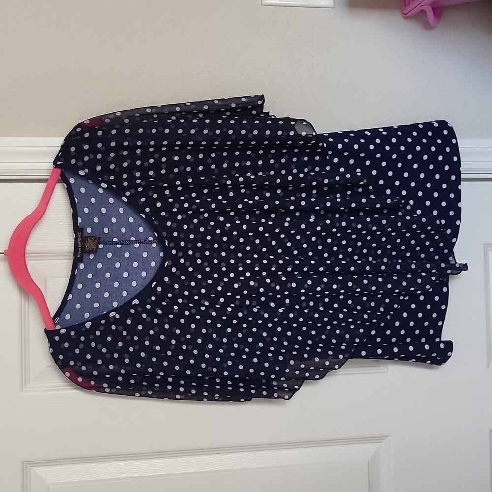 Susan Lawrence Navy Polka Dot Flowy Top Medium